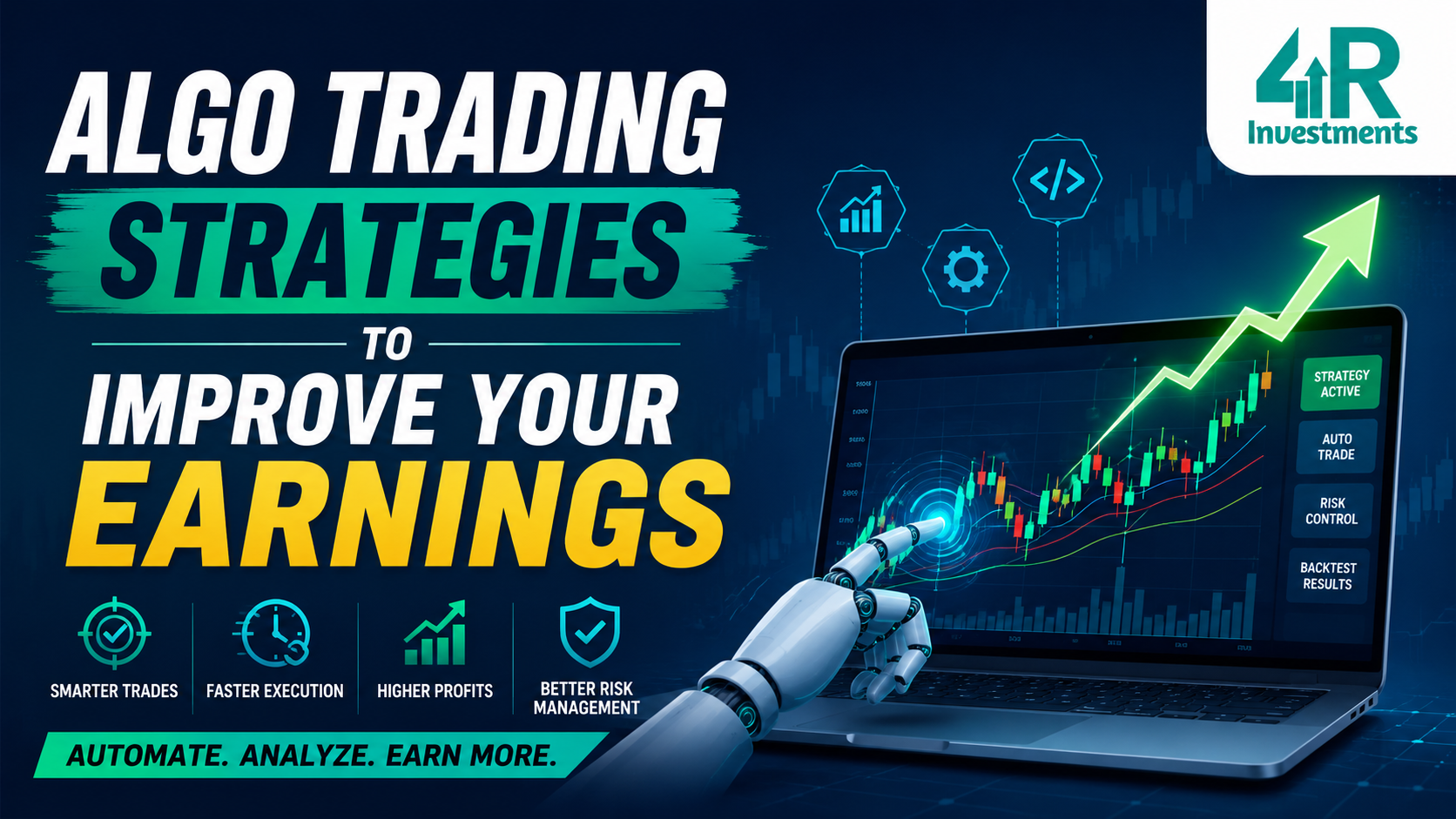 Algo trading strategies with automated stock market trading dashboard showing charts, technical indicators, and algorithm-based trade execution.