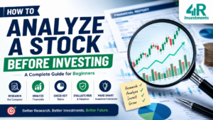 Investor analyzing stock fundamentals before investing in the stock market.